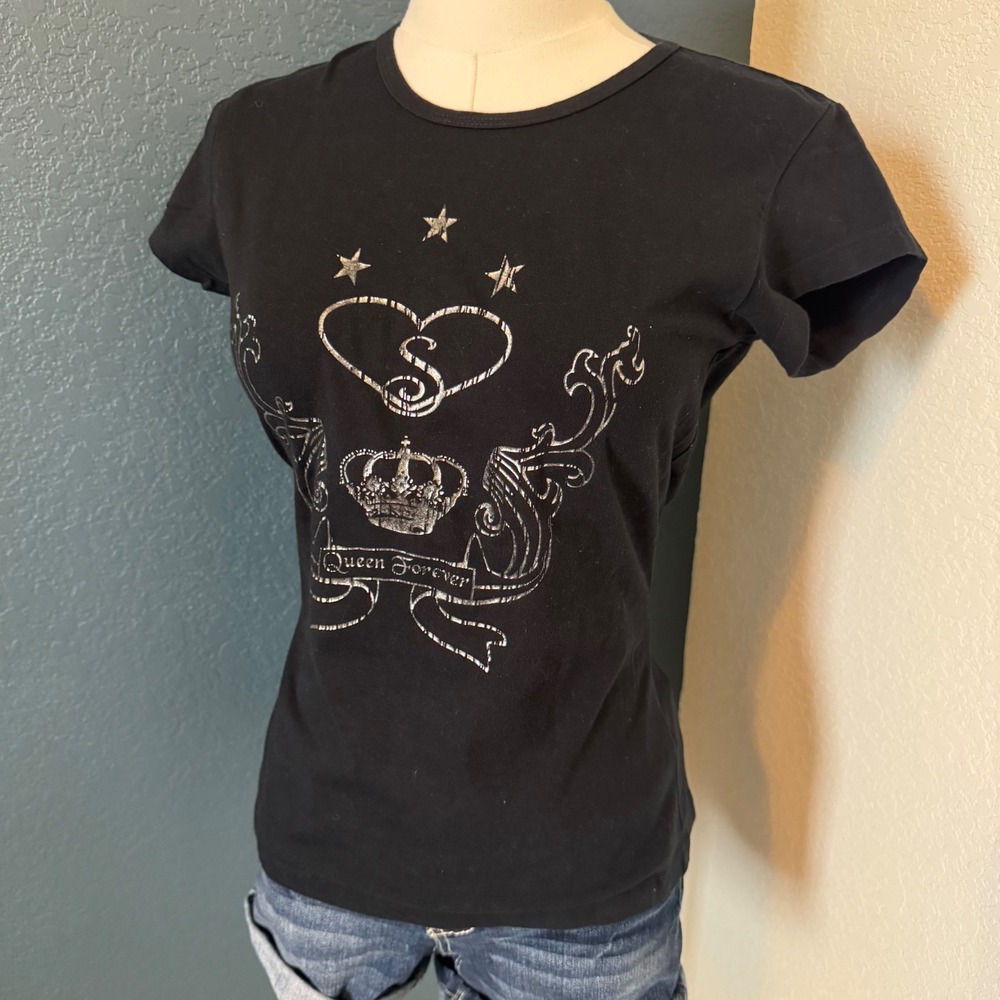 Y2K Grunge Cyber Sunskin Graphic Tee Size M Black